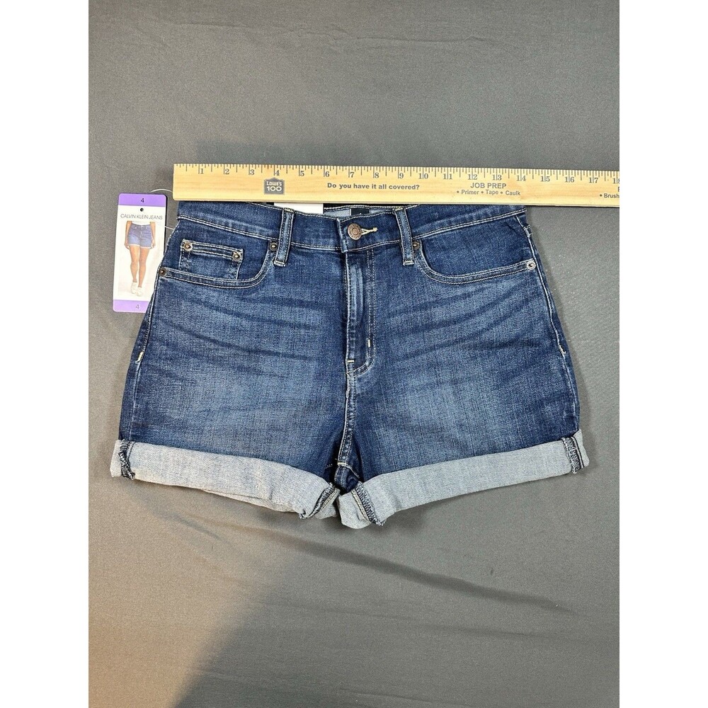 Calvin Klein Jeans Womens Dark Wash Cuffed Denim Shorts Size 4 Repreve Blue